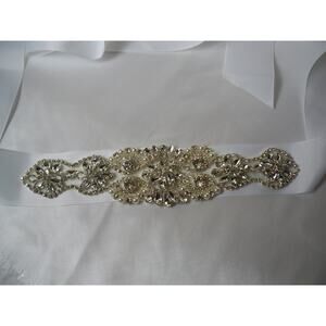 White rhinestone wedding dress belt sash, white bridal belt sash, wedding belt